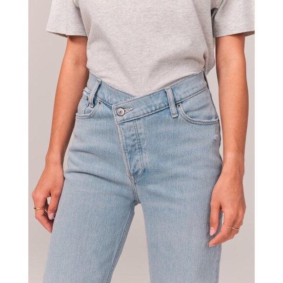 ABERCROMBIE & FITCH High Rise Criss Cross Straight Leg Dad Jeans, Size 29/8 - Picture 4 of 16